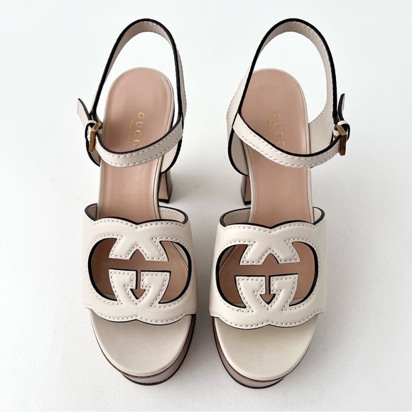 GUCCI | Interlocking GG White Chunky Platform Sandal Wood Heel Cosmos Softy 36 - Picture 3 of 13